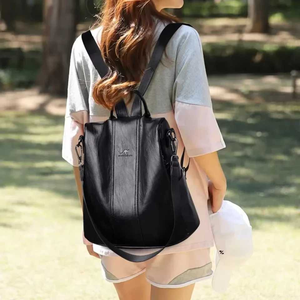 Anti Theft Backpack Purses High Quality Soft Leather Female Vintage School Bags Travel Outdoor Bagpack Ladies Bookbag RucksackXJ241026