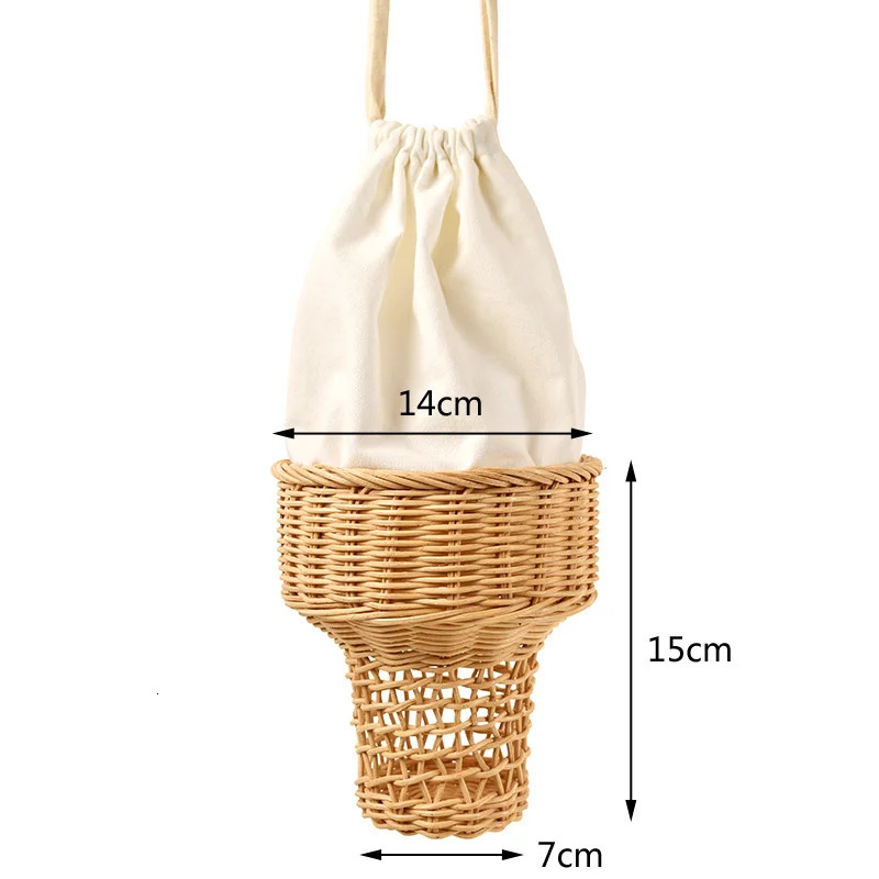 ice cream shaped Rattan bag hollow willow womens shoulder bag handmade womens summer cross bag fashionable small wallet 241025