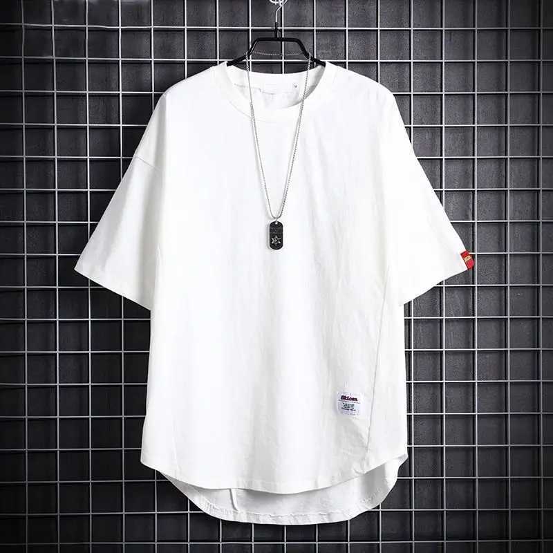 Summer O-neck solid color oversized mens short sleeved loose casual fully matched rally mens fashionable irregular T-shirt W241026