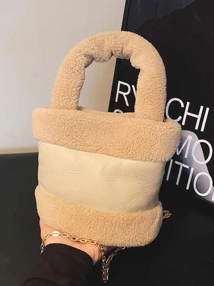 Cashmere patch womens bucket bag autumn winter fashion casual party shoulder cross body bag cute plush handbag 241025
