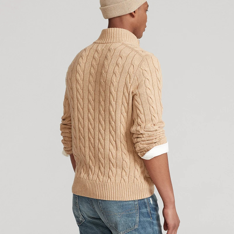 100% pure cotton sweater mens high-quality autumn cable knit Christmas sweater with zipper turtle neck zipper zipper 241024