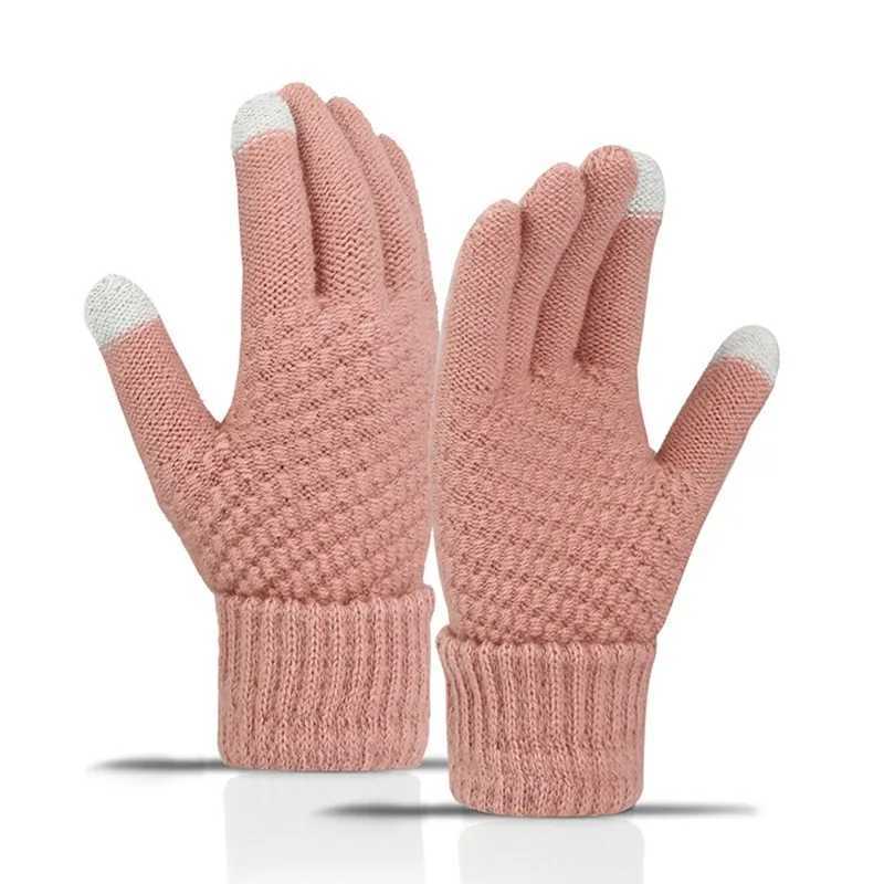 Winter Touch Screen Gs Womens Warm Elastic Knitted Gloves Simulated Wool Full Finger Tube Womens Crochet Hook Thick W241026