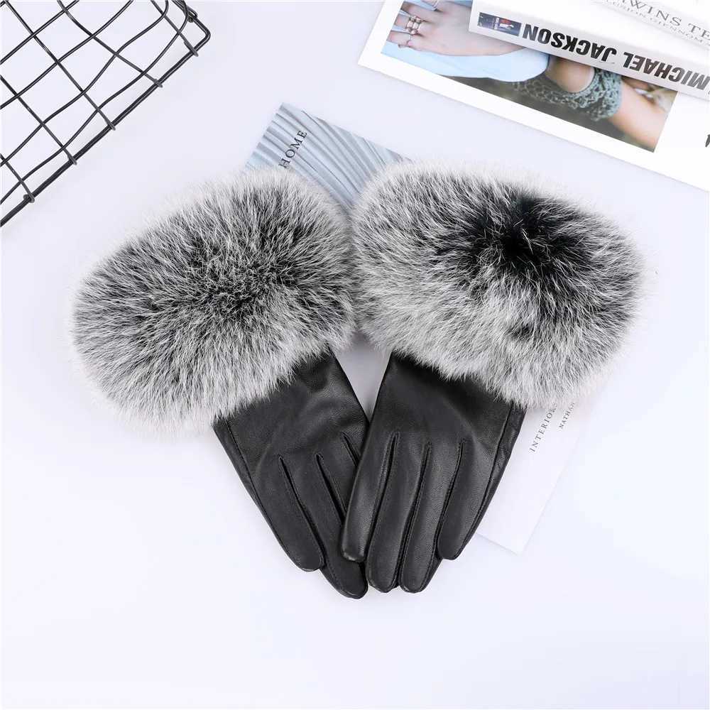 Sheepskin natural fur decoration G womens genuine leather wrist warmth G winter warmth fashion gloves wool lining W241026