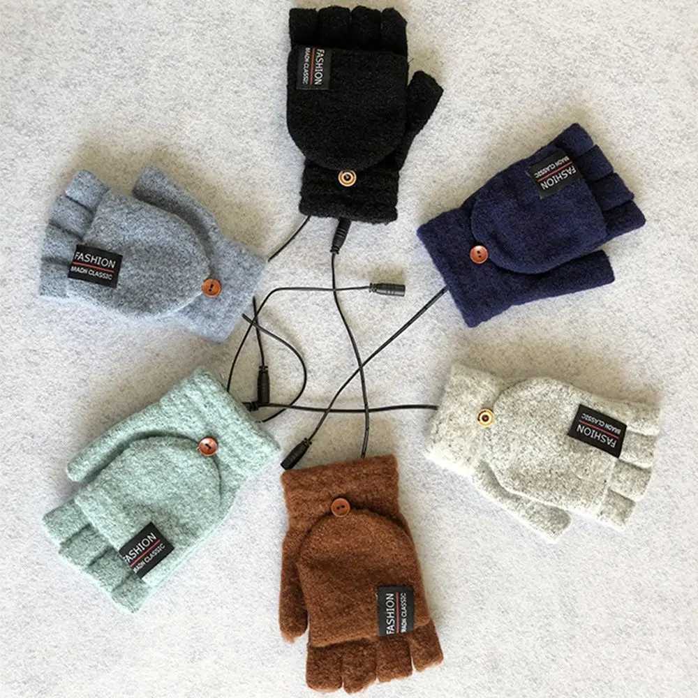 1 pair of neutral USB electric heaters winter outdoor heater Gs solid color half finger warm gloves W241026
