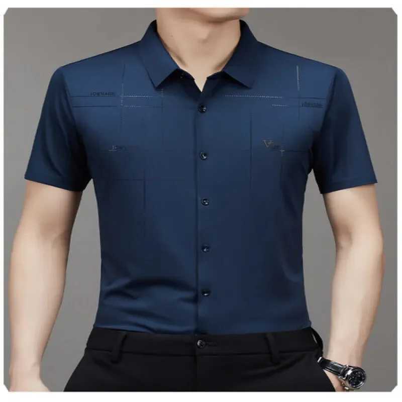 Mens Ice Silk Business Shirt Sleve Anti Wrinkle Free Seamless Shirt High Elasticity Comfortable Mens Clothing Gift W241026