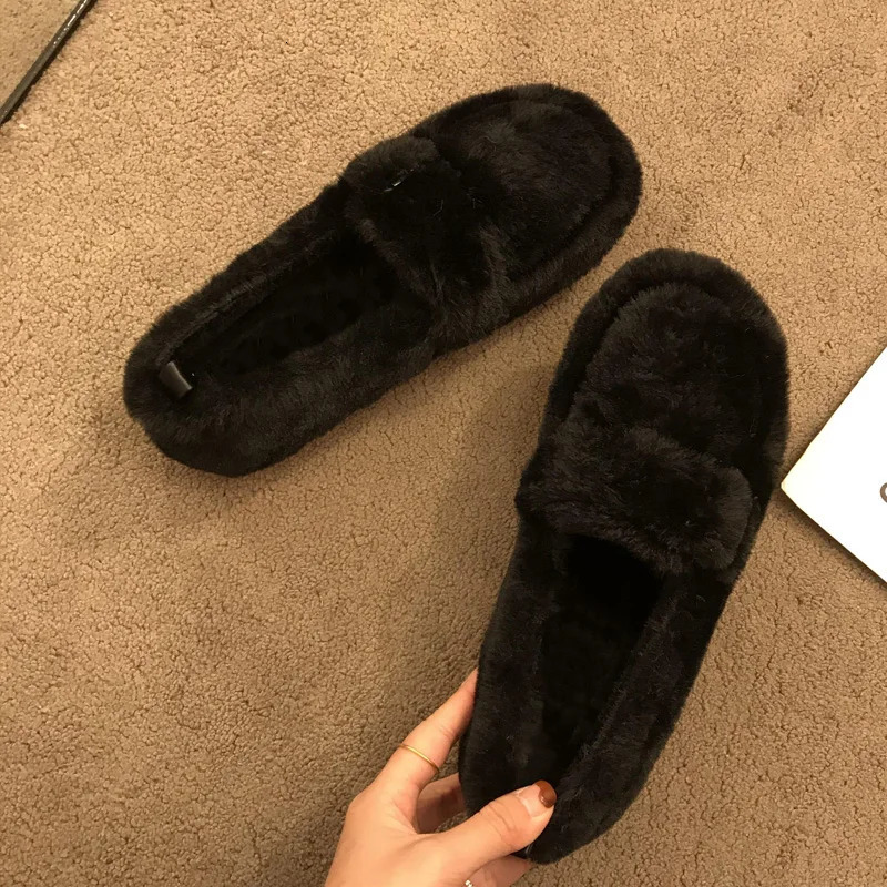 er Style Shoes Womens Fur Coat Winter Warm Plush Mocha sins Womens Elegant Fur Soft Sole Smooth Zapato De Mujer 241024