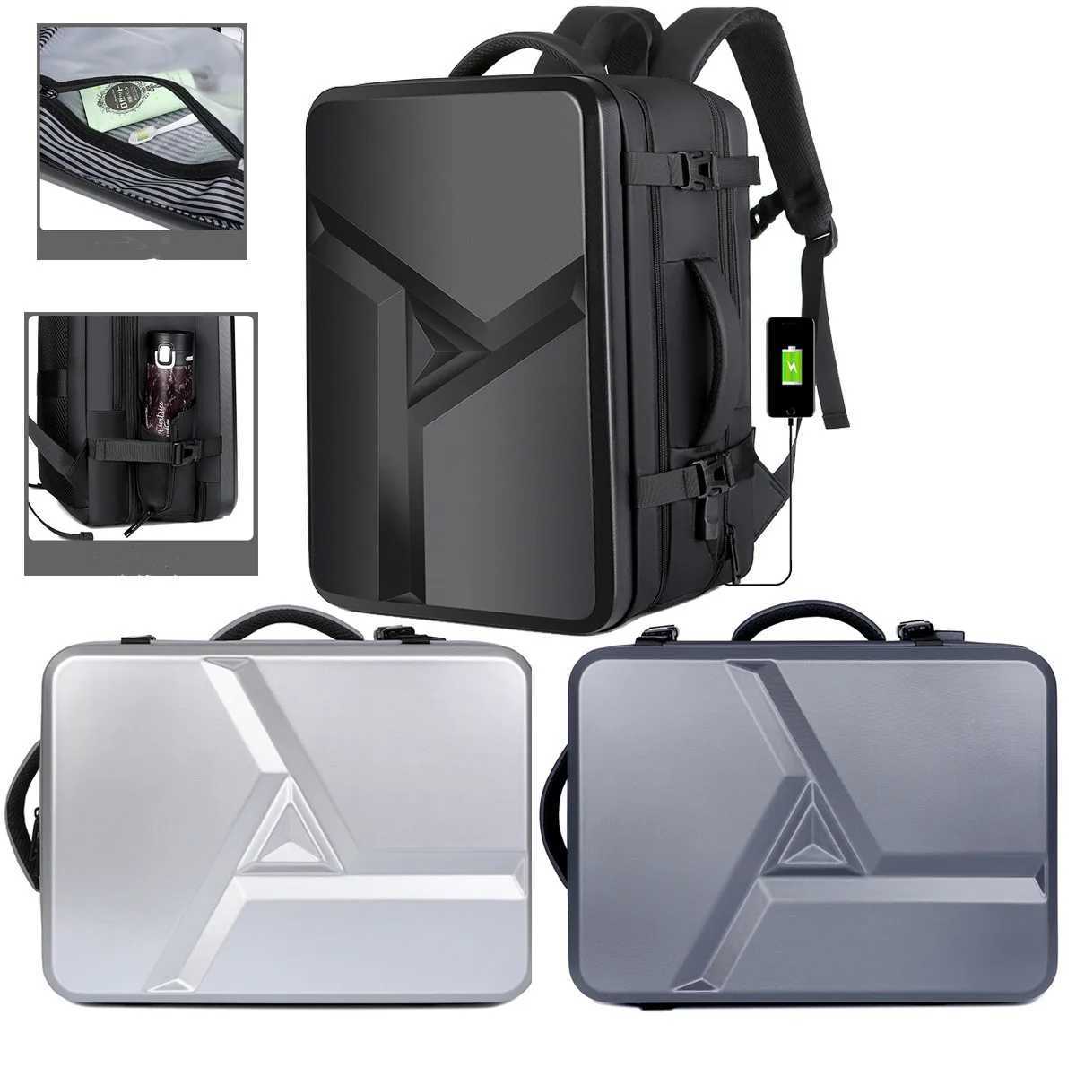 Mens 55L Large Capacity 17 Laptop Backpack Expandable Travel Backpack Waterproof 900D ABS Hard Shell Stylish Business BackpackXJ241026