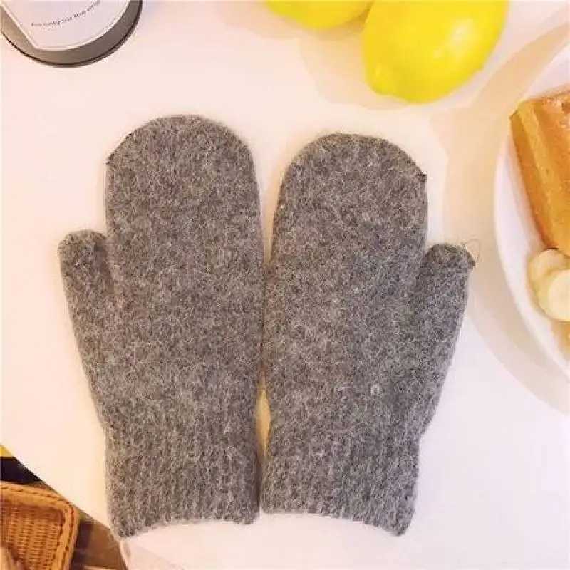 New Womens Winter Warmth Plus Cashmere Solid Elastic Soft All Finger Gloves Gs Imitate Rabbit Fur Knitted Cute W241026