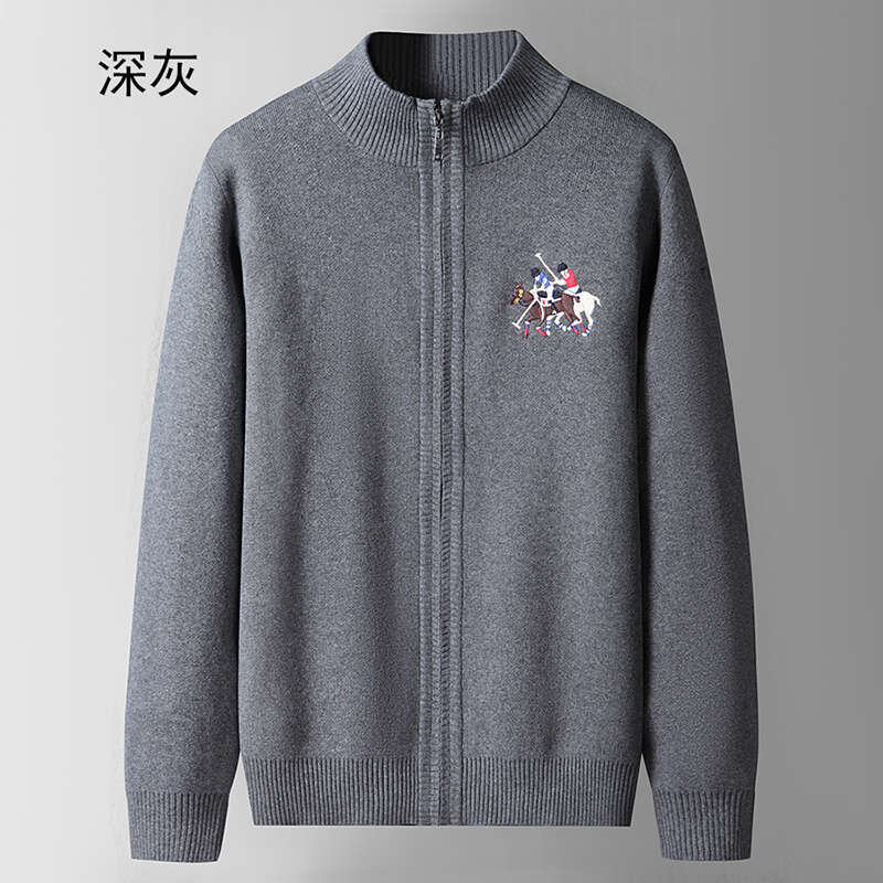 Embroidery 100% Cotton Mens Cardigan Black Blue Green Red Knitted Sweater For Man Zipper Knit Wear Outwear Jackets Autumn Winter