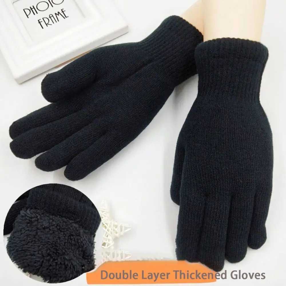 Solid color cashmere finger gloves Gs for boys and girls in winter Gs Soft warm black double-layer mens thick Gs W241026