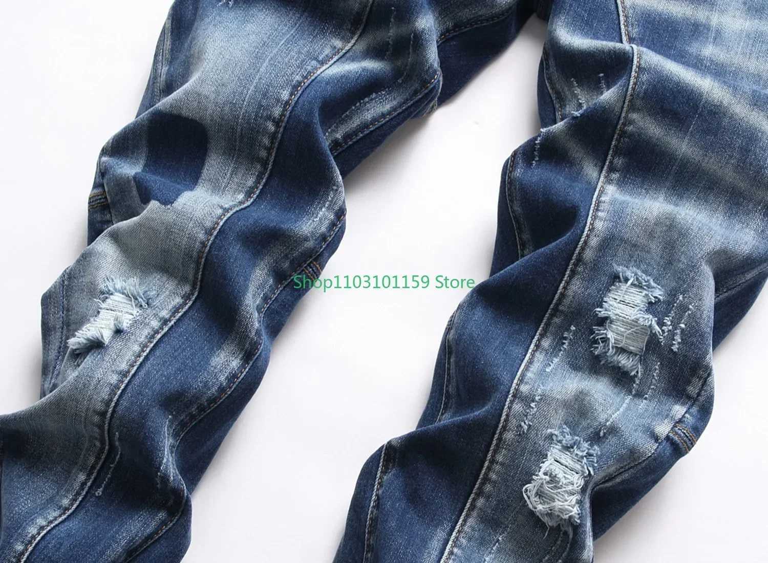 Y2K mens stretch tight jeans Quty Strt fashionable slim fit jeans mens blue denim pants mens stretch jeans size 44-54 X241026