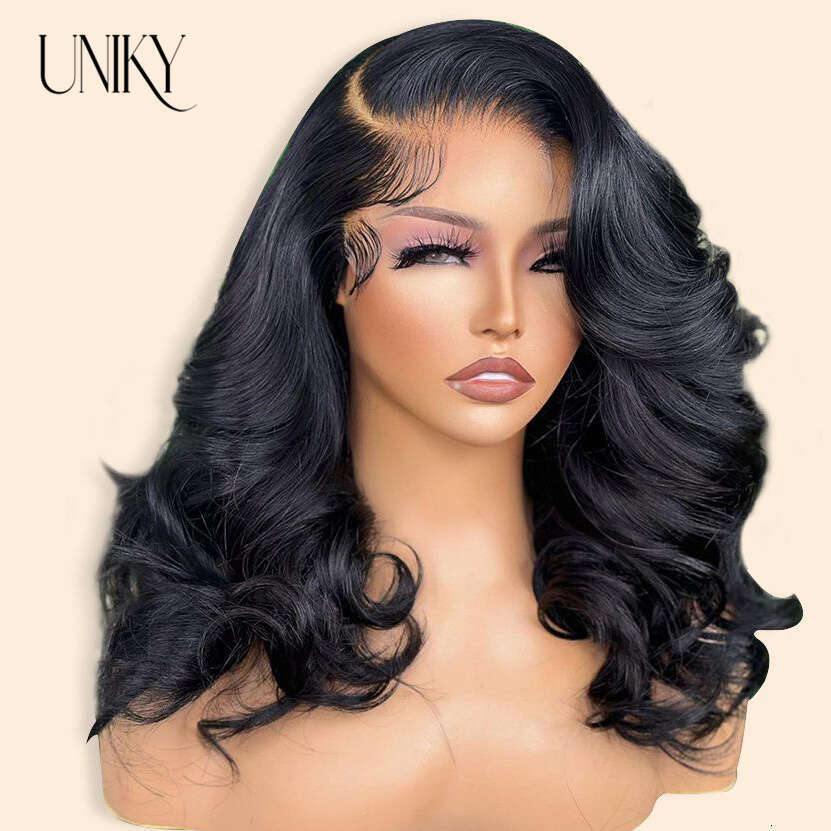Uniky 14 16Inch Body Side Part Brazilian Human Hair 13X1 Lace Frontal Deep Wave Water Curly Short Bob Wig