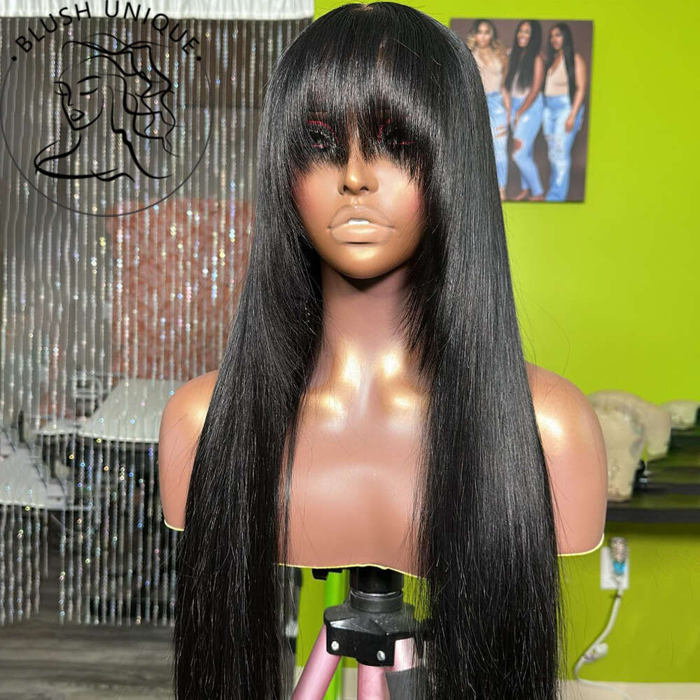Straight Front With Bangs Glueless Layered Wigs Natural Synthetic Butterfly Haircut Reddish Brown Lace Wig For Women