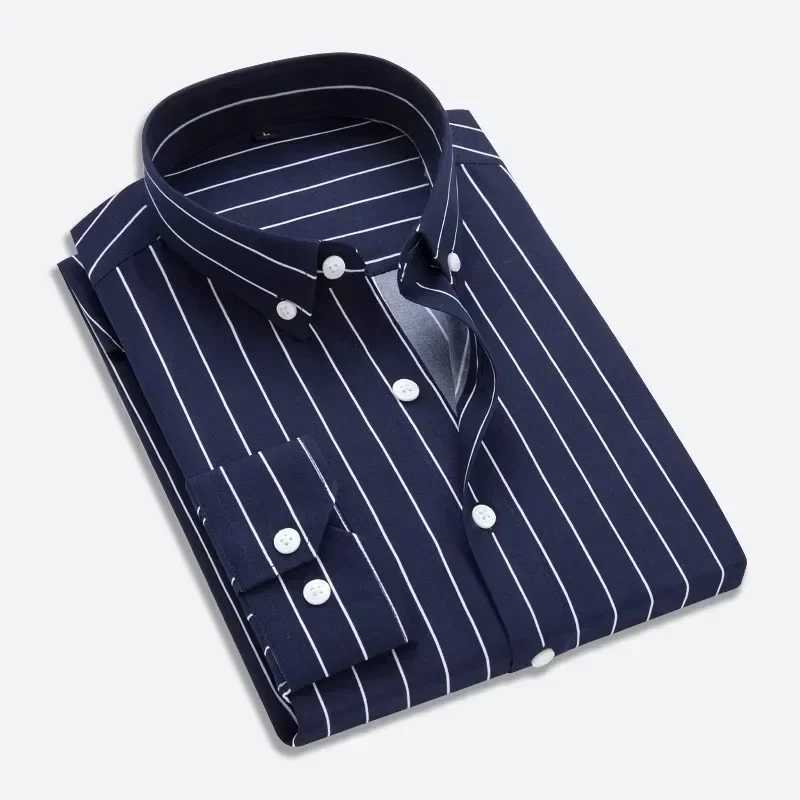 Classic mens long striped casual shirt slim fit mens cotton business formal shirt W241026
