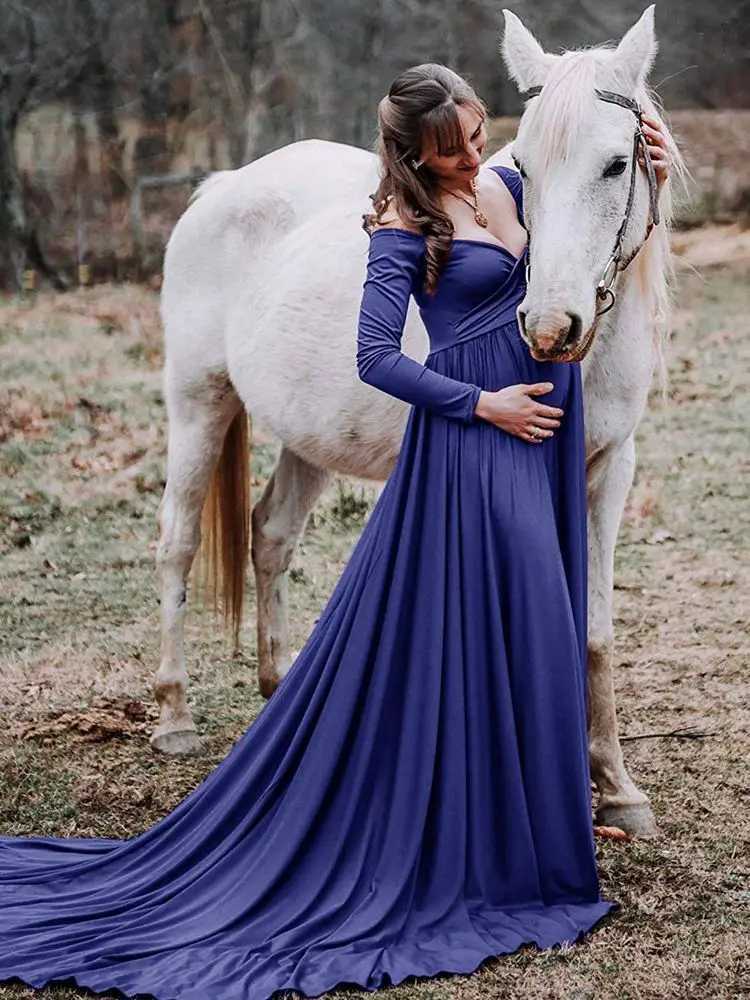 Photo shoot Pregnant womens clothing summer shoulder long sleeved pregnant womens dress W241026