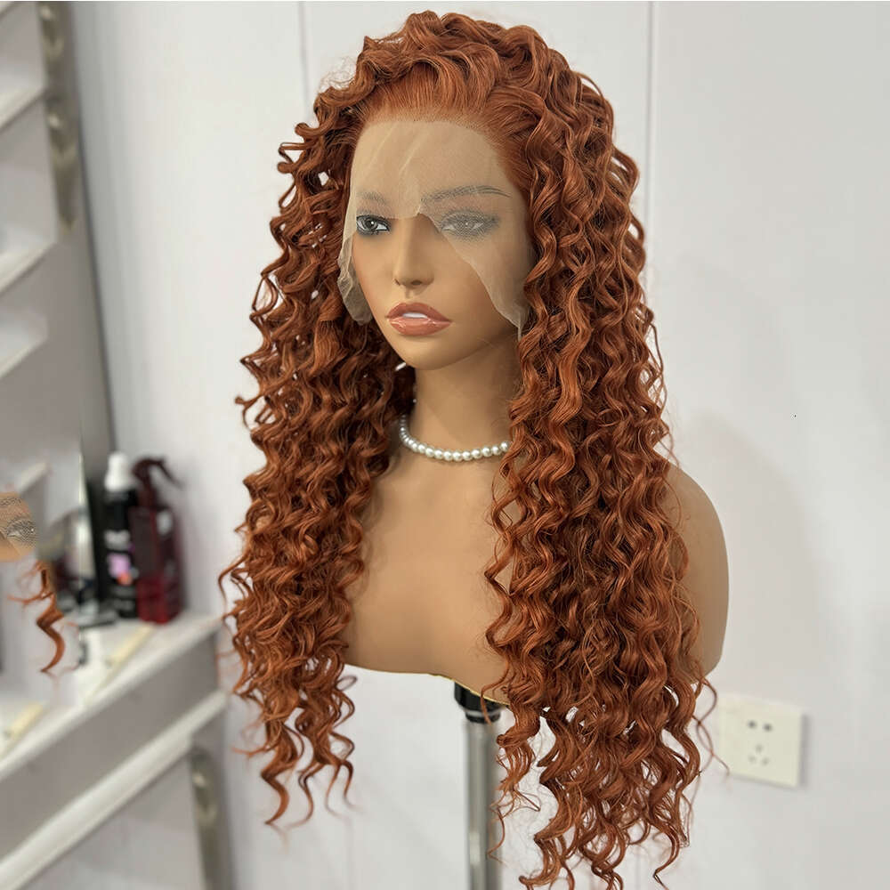 Ginger Long Deep Curly Synthetic Front Wigs For Women Heat Resistant Friendly Cosplay Wig Orange Lace Hair Natural