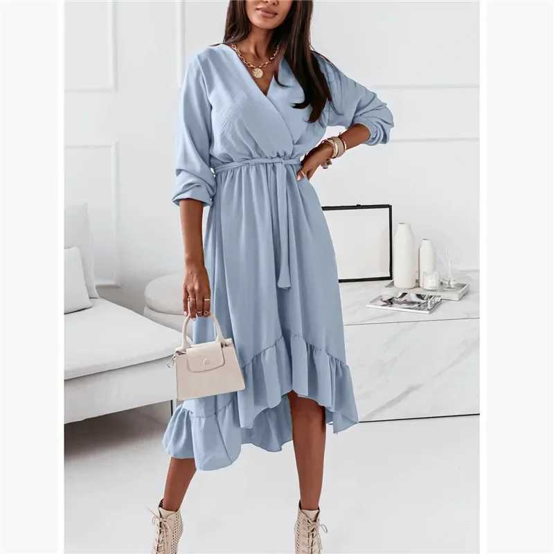 Pregnant womens casual V-neck long sleeved dress elegant pregnant womens photosoot dress sexy Vestitos W241026