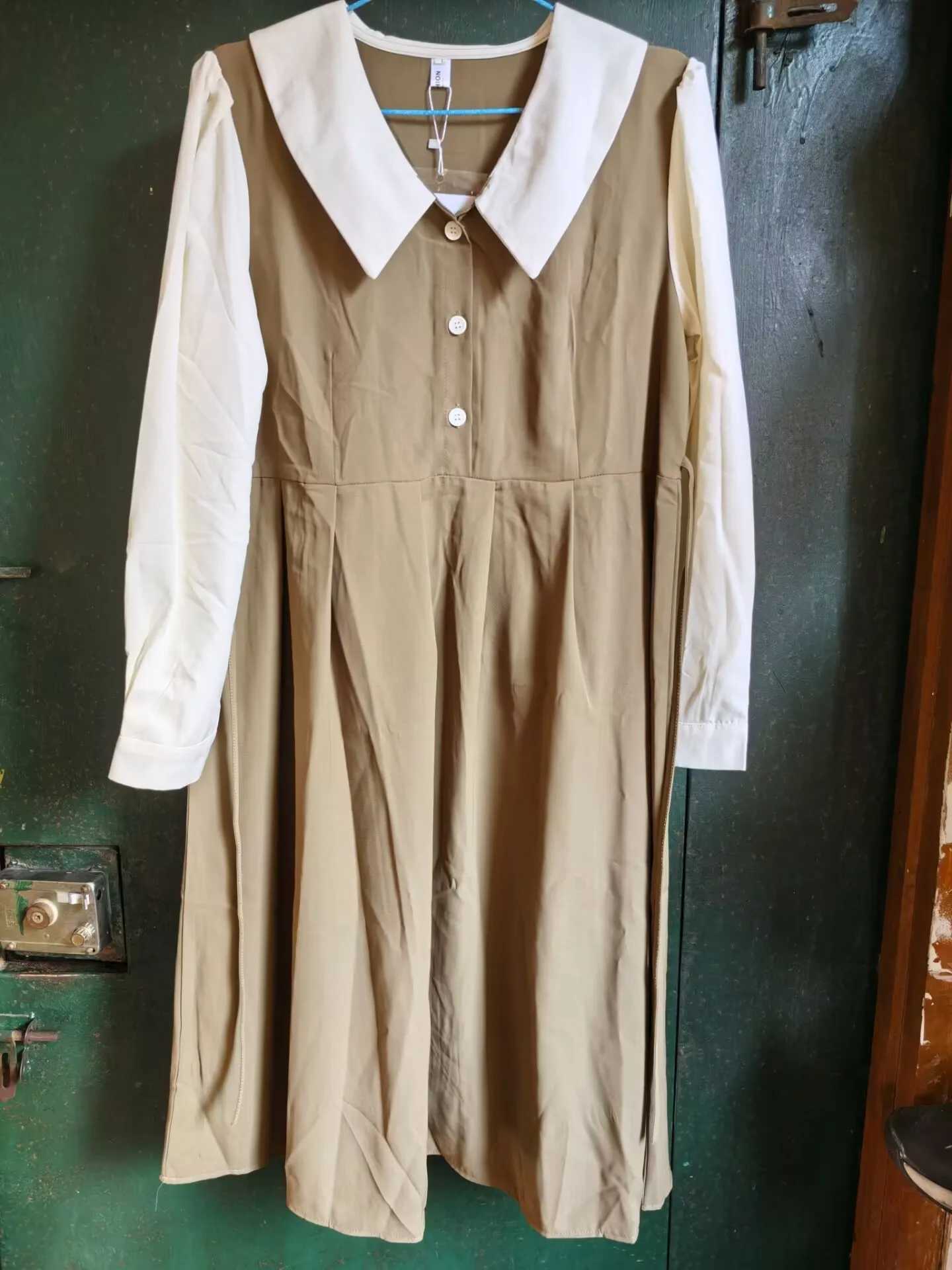 Autumn pregnant womens loose dress with long sleeves and collars elegant pleated dress for office ladies loose pregnant womens clothing W241026