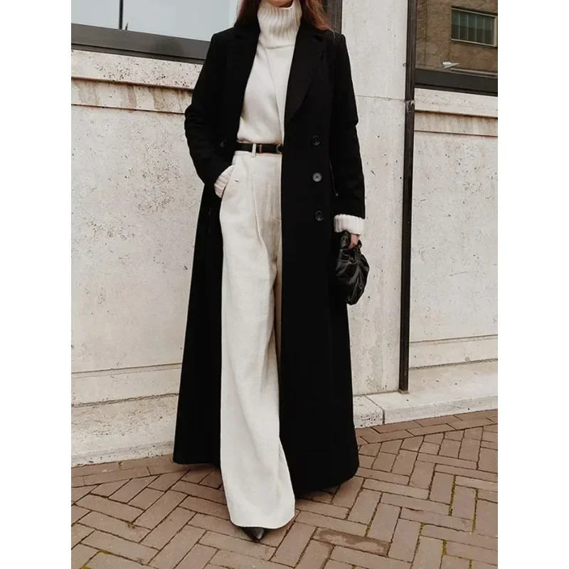 Autumn Winter Fashion Women Coat Y2K Chic Loose Long Oversize Warm Thick Trench Wool Blend Jacket Outwear 241025