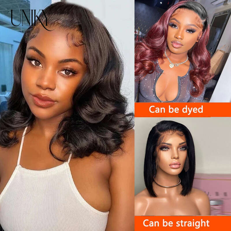 Uniky 14 16Inch Body Side Part Brazilian Human Hair 13X1 Lace Frontal Deep Wave Water Curly Short Bob Wig