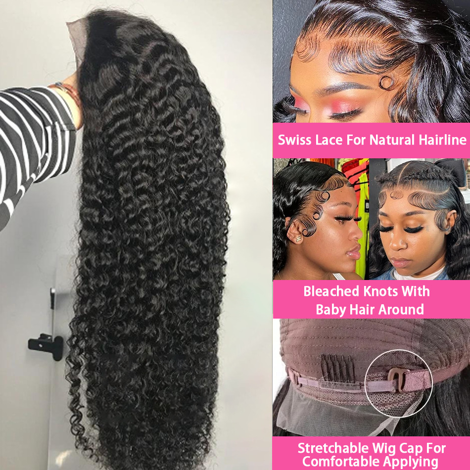 30 40 Inches Deep 13x4 13x6 HD Transparent Human Hair Wig 5x5 Glueless Curly Wave Lace Frontal For Woman
