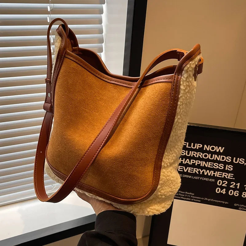 Cashmere bag womens large capacity autumn and winter single shoulder cross bag 241025