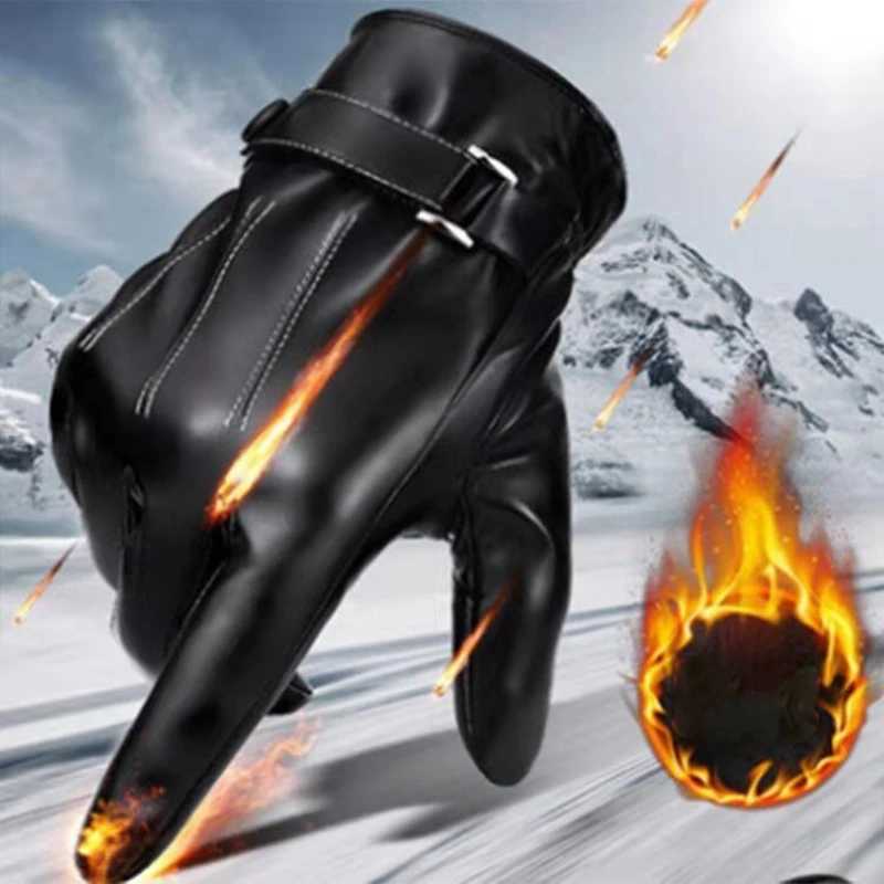 1 pair of high-quality all finger black riding Gs mens PU leather G winter warm touch screen Gs W241026