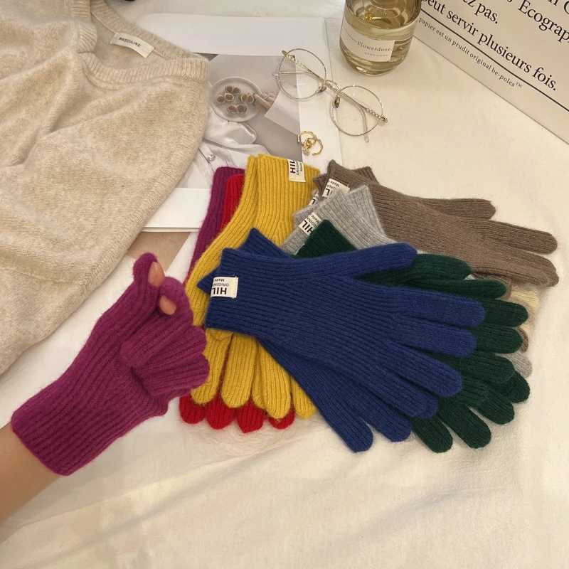 Solid Color Ins Knitted Wool Gs Simple Autumn Winter Korean Style Finger Touch Screen Warm Fingers W241026