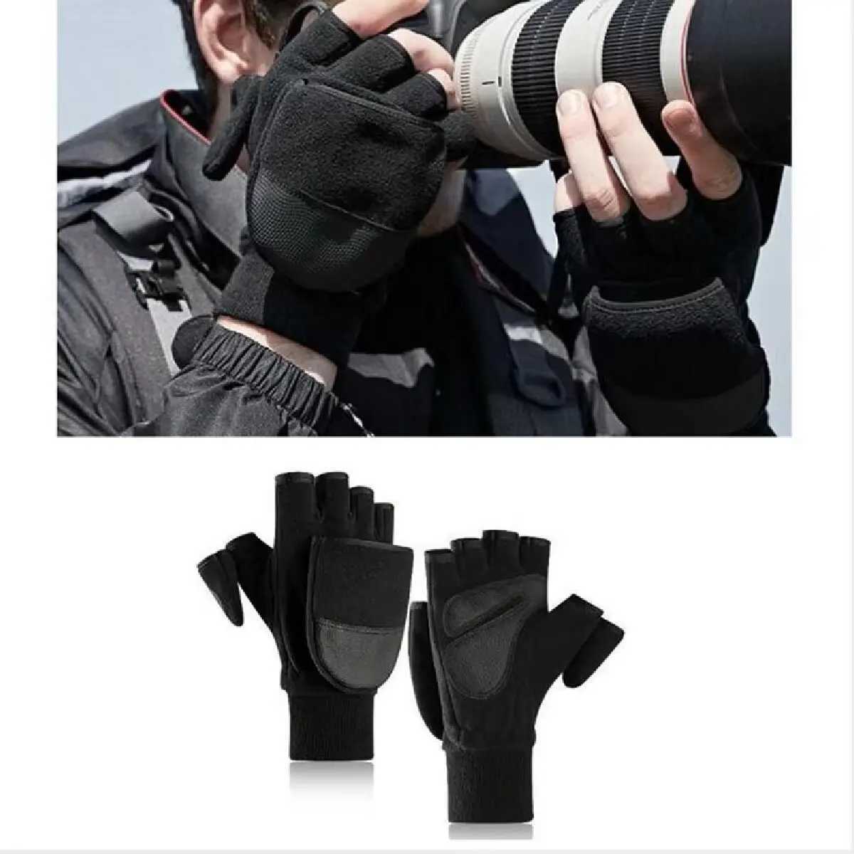 Winter Flip Black Fishing Gs Half Finger Anti slip Breathable Camera Photography Sports Outdoor Warmth Gs W241026