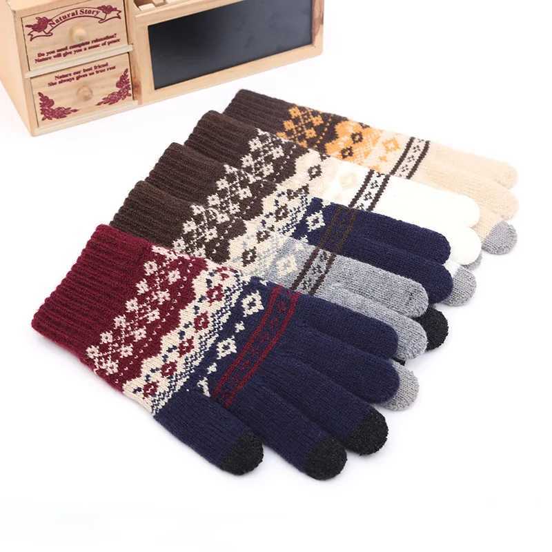 2024 Winter Warm Knitted Cashmere Wool Gs Mens Wrist Gs Snowflake Pattern Knitted Full Finger Skiing and Warm G Neutral W241026