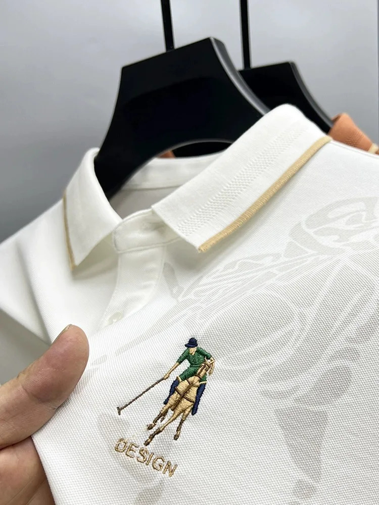 High end solid color long sleeved exquisite embroidered POLO shirt for mens fashion lapel Tshirt casual anti wrinkle top 241025