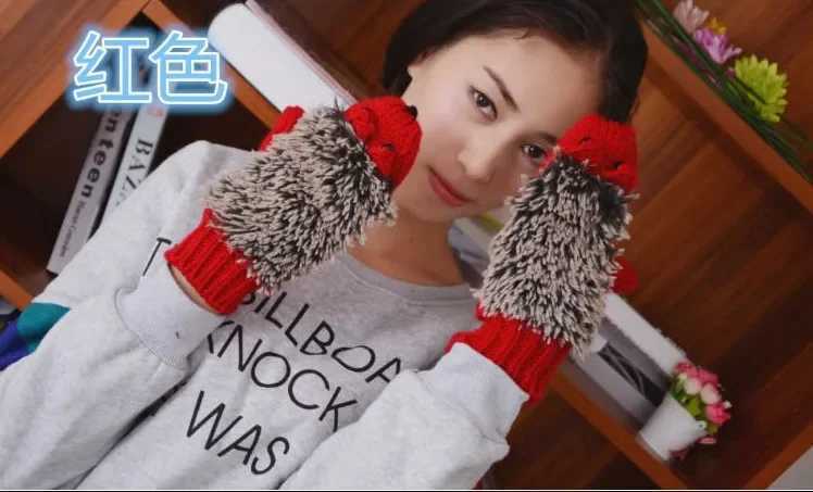 Womens Winter Gs Fingerless Knitted Wool Warm Gloves Finger Cartoon Hedge Gs Birtay Gift W241026