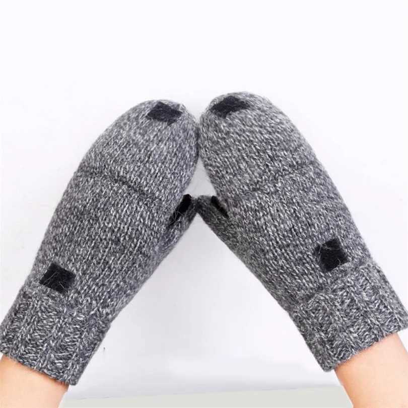 Neutral Plus Thick Mens Finger Gs Mens Wool Winter Warm Exposed Finger Gloves Knitted Warm Flip Half Finger Gs W241026