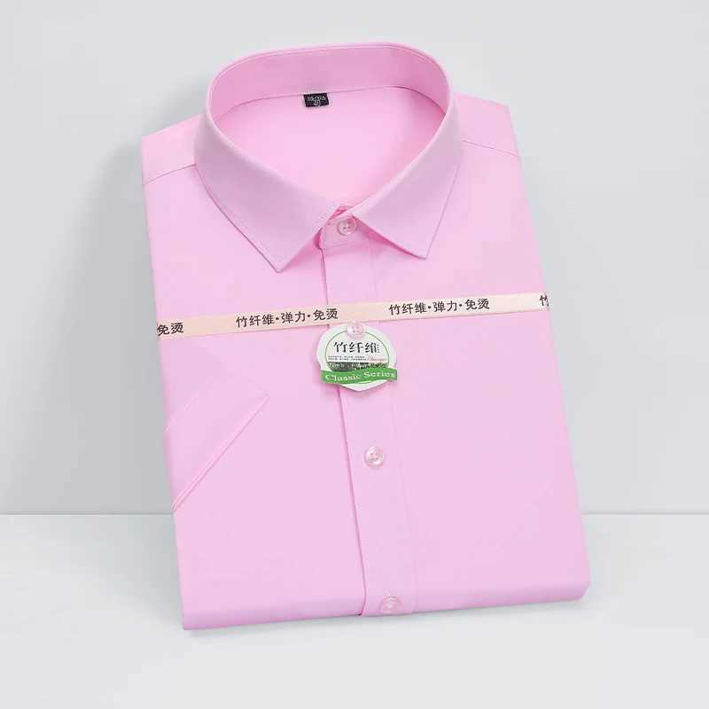 Mens short SLV shirt bamboo fiber casual non-woven spring and summer shirt high-quality slim fit dress W241026