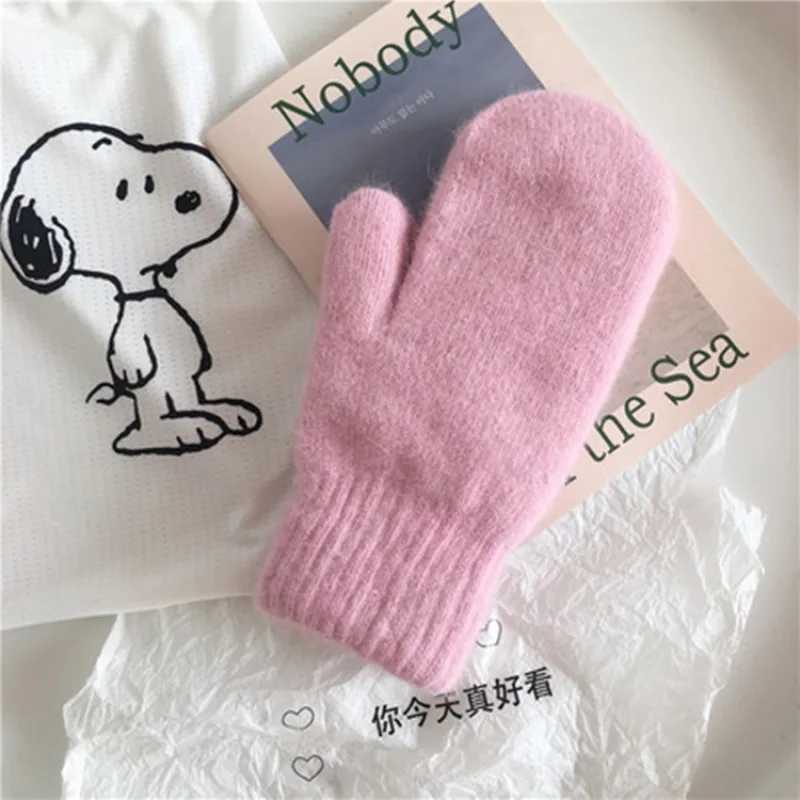 New Womens Winter Warmth Plus Cashmere Solid Elastic Soft All Finger Gloves Gs Imitate Rabbit Fur Knitted Cute W241026