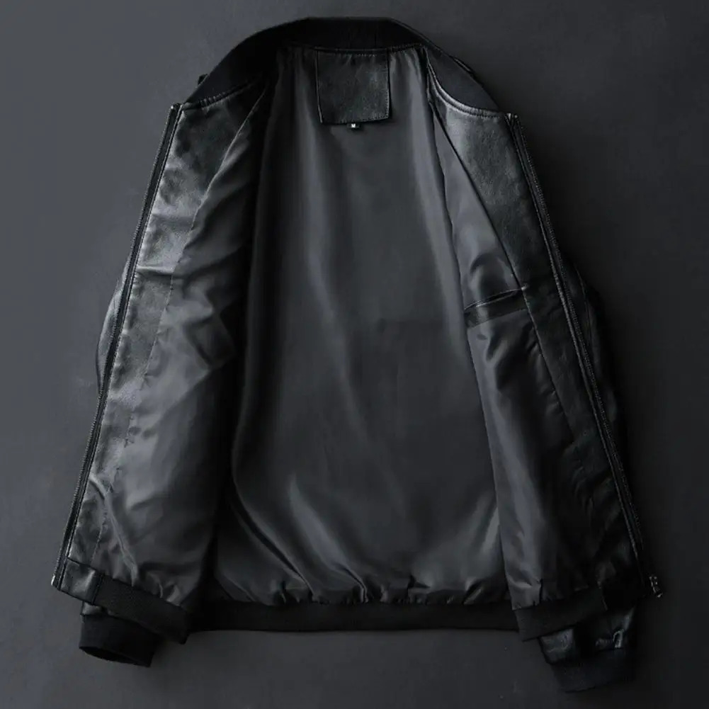 Men Coat Stylish Mens Faux Leather Motorcycle Jacket Windproof Stand Collar Zipper Closure Pockets for Fallwinter Soft Men 241024