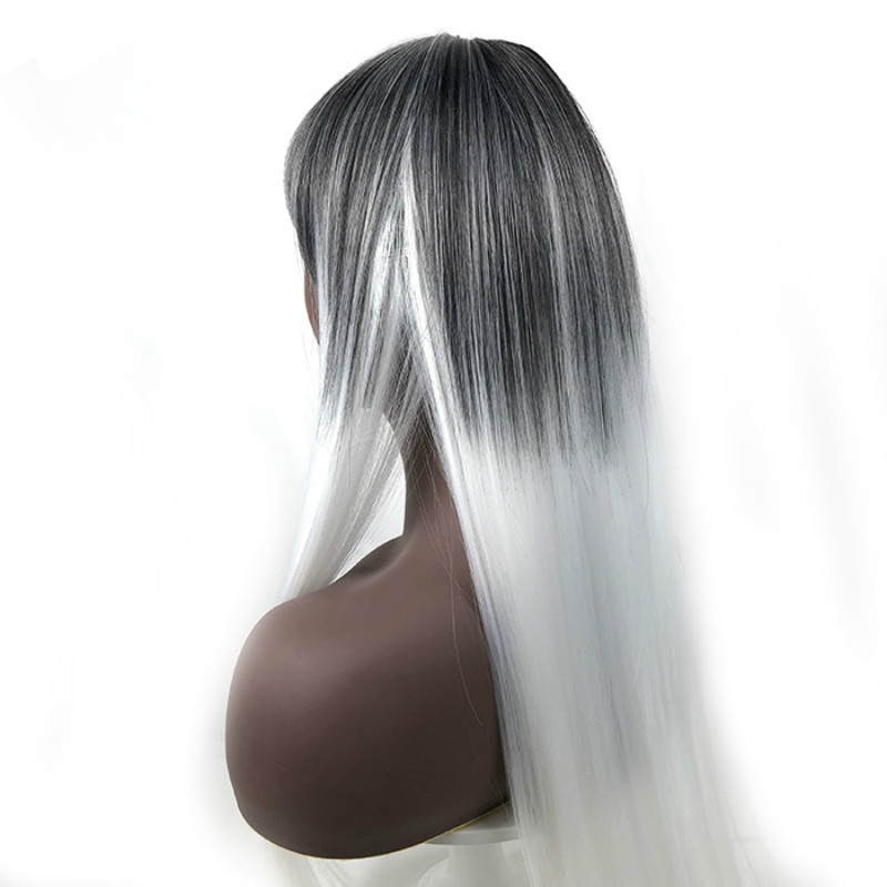 Women's bangs gradient long straight wig multi-color wig headpiece human hair wig