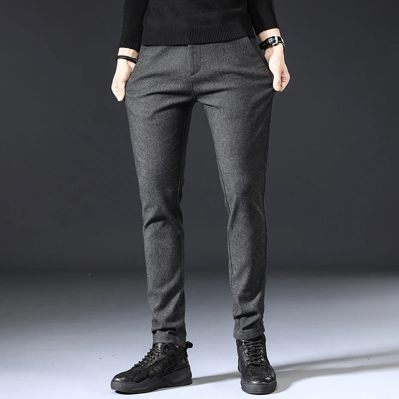 Mens Spring Autumn Fashion Business Casual Long Black Blue Grey Pants Suit Male Elastic Straight Formal Trousers Style 241021