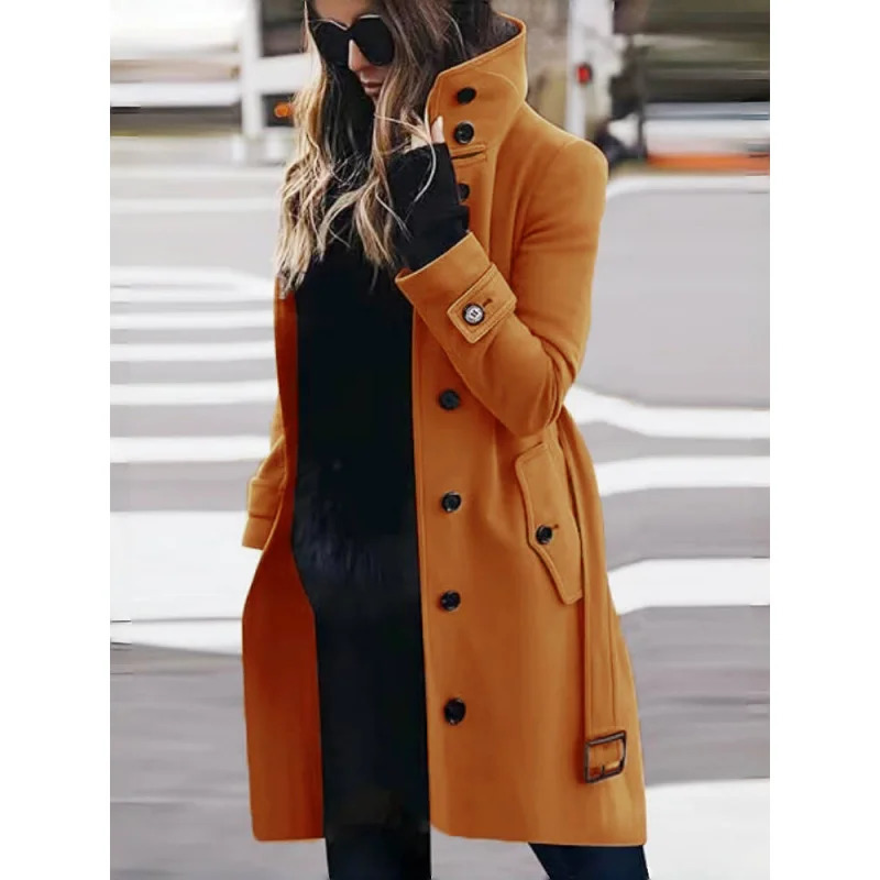 Wool Blend Womens Coat Outerwears Winter Warm Female Jackets Single Breasted Turndown Collar Long Clothes 241025
