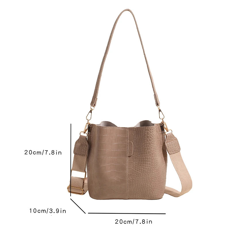 Classic Alligator Bucket Womens Bag PU Leather Shoulder Bag Womens Trend Small Adjustable Shoulder Strap Handbag 241025