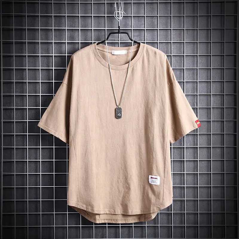 Summer O-neck solid color oversized mens short sleeved loose casual fully matched rally mens fashionable irregular T-shirt W241026