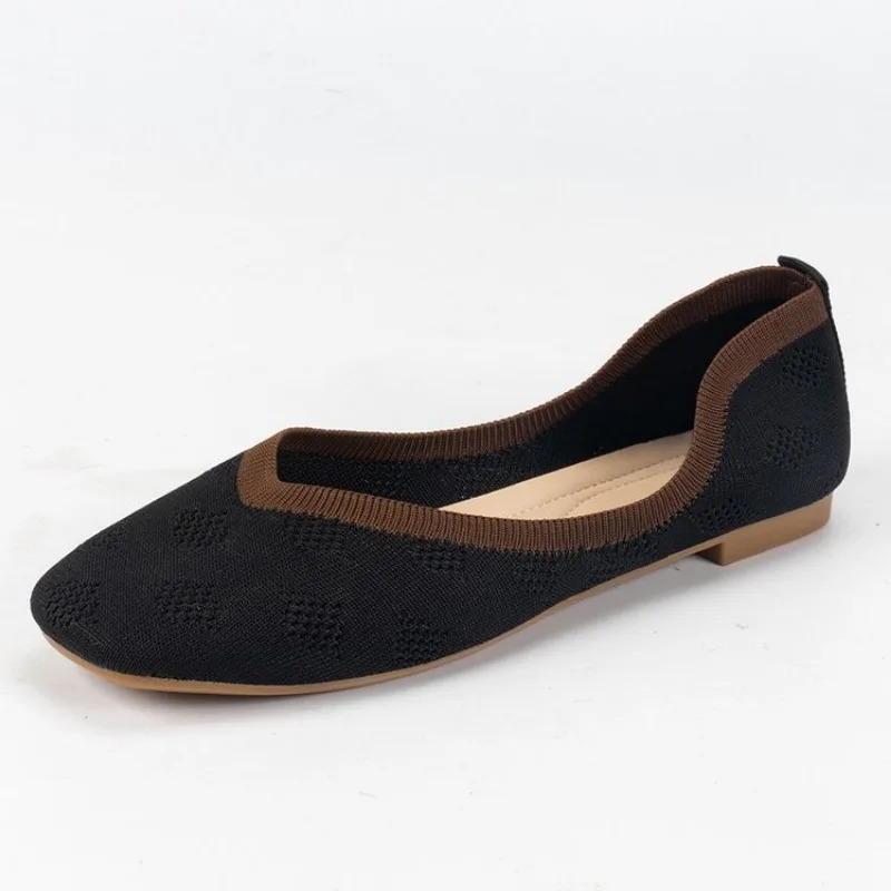 Casual Breathable Ballet Flat Shoes for Women Square Flat Shoes Solid Color Knitted Sliding Shoes for Women Q20 241024
