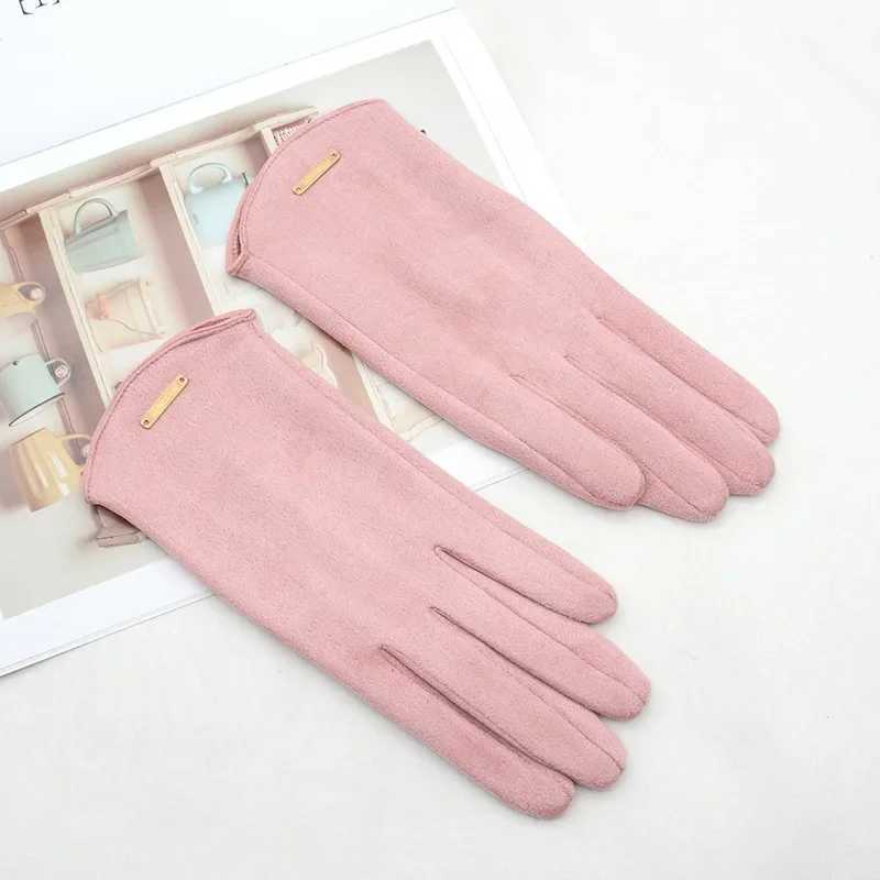 Womens Touch Screen Gs Fashion Gloves Autumn and Winter Warm Thin Cashmere Solid Bicycle Drive Suede Fabric Elegant Windproof W241026