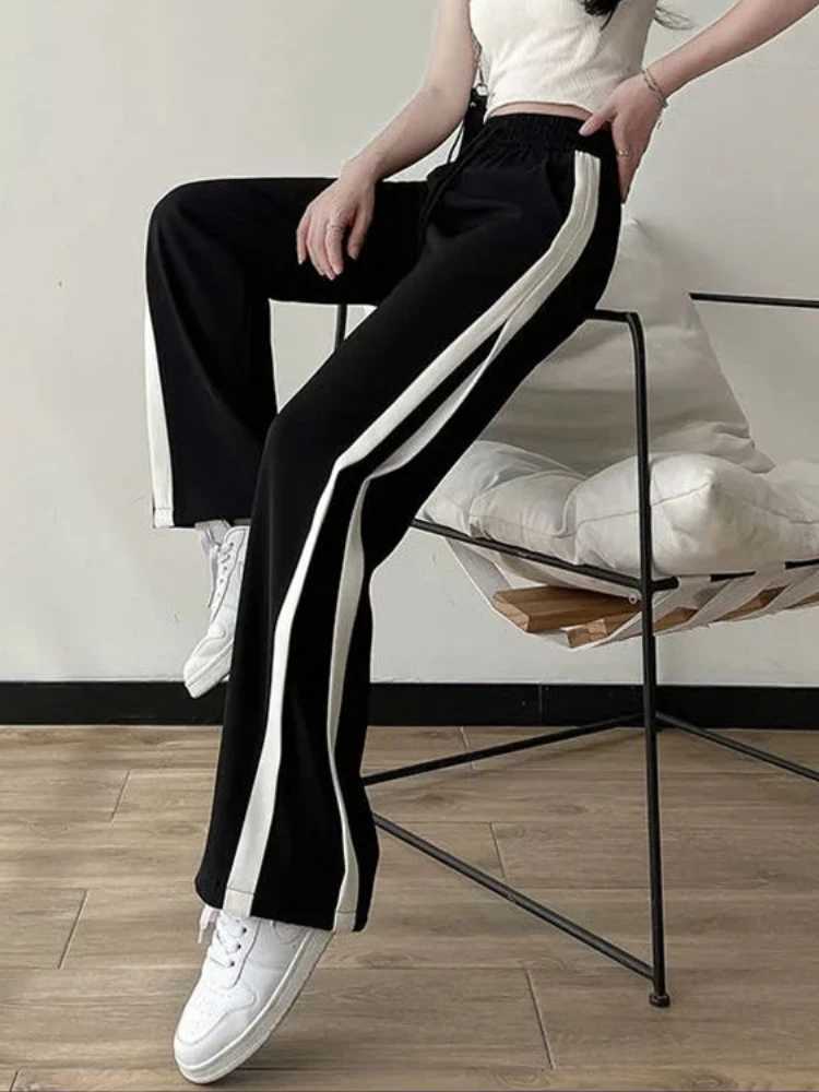 Fashionable simple womens striped straight casual loose comfortable sporty gentle Korean style empire in summer M241111