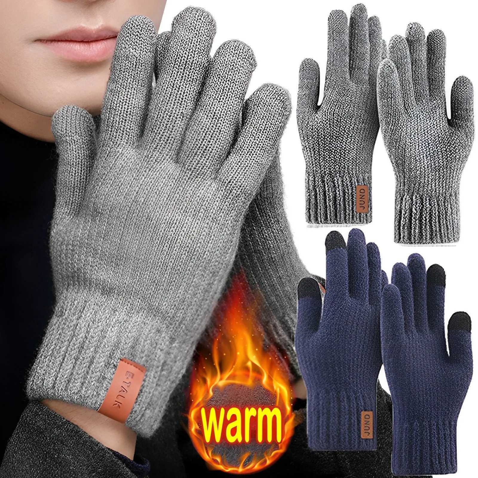 Winter Mens Warm Knitted Gs Touch Screen High Quality Mens Cotton Thick Warm Wool Cashmere Solid Color Mens Busin Gs W241026