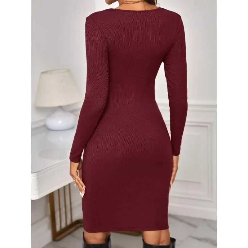 Hot selling round neck tight solid color short maternity dress long sleeved knitted maternity dress W241026