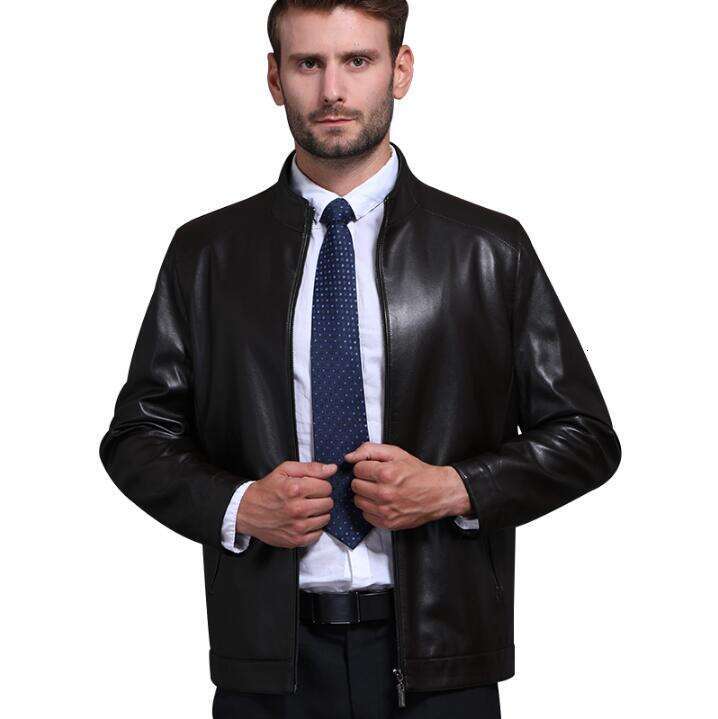2023 New Mens Hot Sheepskin Standing Collar Jackets Business Casual Plus Veet Outerwear Winter Men Genuine Leather Jacket