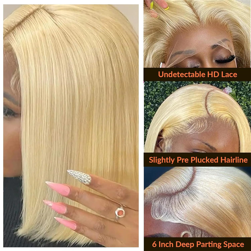 27# Vieame Super Double Drawn Bone Straight 13x4 Frontal Bob Wig with Human Hair 613 Honey Blond 210% Density For Black Women