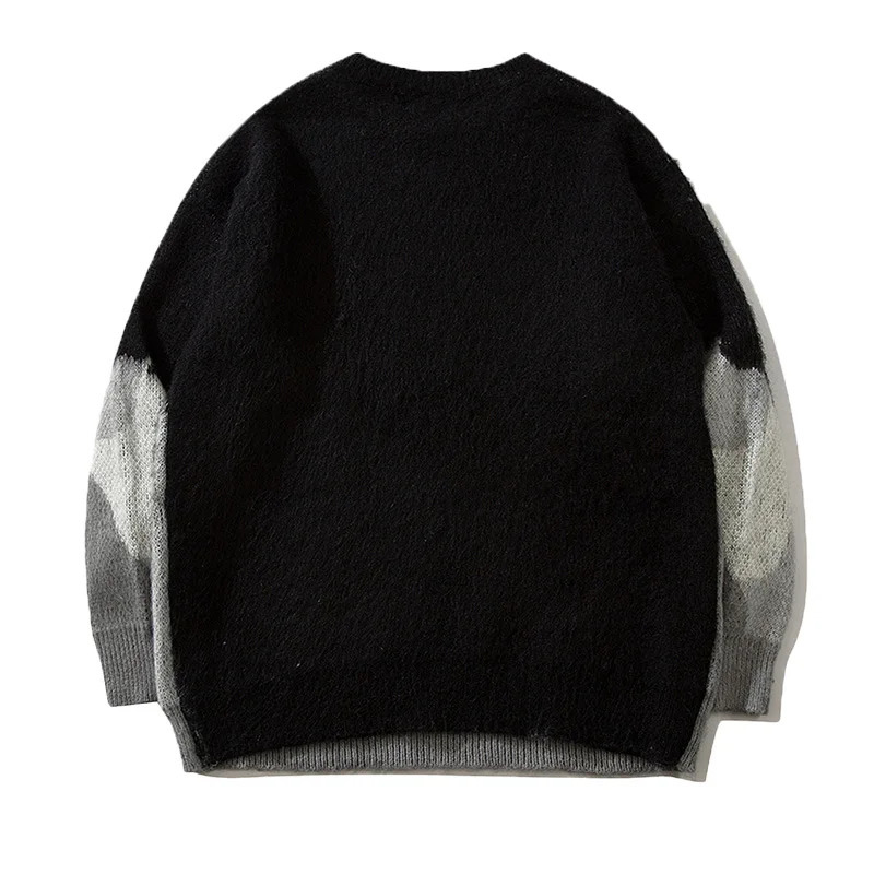 Womens Autumn And Winter Black Cat Sweater Unisex Round Neck Casual Knitted Pullover 241025