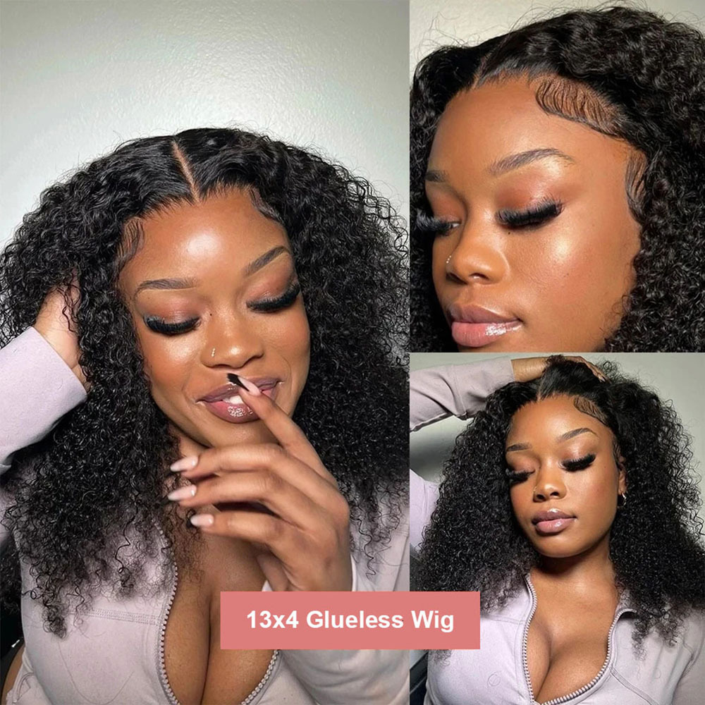 13x4 Glueless Short Bob Kinky Curly Human Hair Wigs for Black Women PrePlucked Transparent Deep Wave Frontal Wig Brazilian